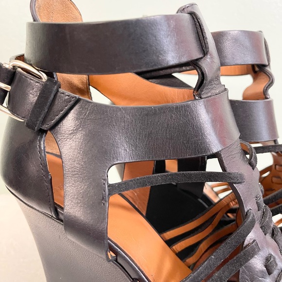 Givenchy Corinne Women's Leather Suede Gladiator Platform Wedge Heels Size 8 - Picture 2 of 15